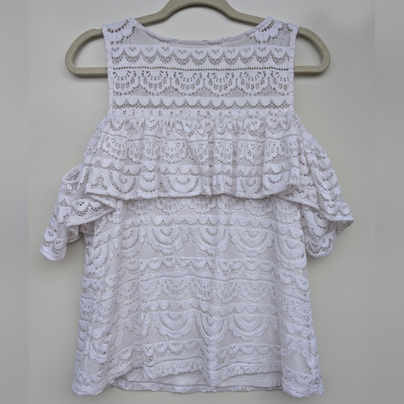 Lilly Pulitzer White Lace Cold Shoulder Ruffle Top Women’s L - Picture 7 of 9